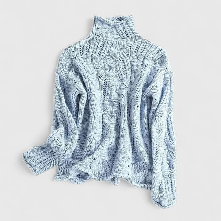Comfortable Cable Knit Sweatshirt for Women with Turtleneck Long Sleeve Oversized Relaxed Style