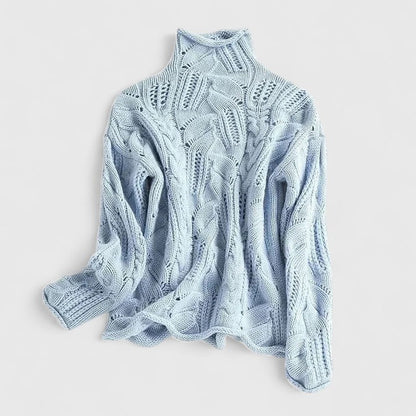 Comfortable Cable Knit Sweatshirt for Women with Turtleneck Long Sleeve Oversized Relaxed Style