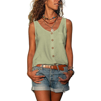 Effortless Linen Button Front Tank Top for Women with V Neck Sleeveless Relaxed Casual Style
