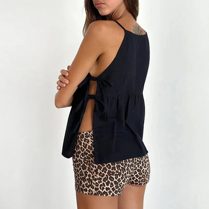 Effortless Plaid Tank Top for Women with High Neck Sleeveless Tie Side Peplum Casual Style