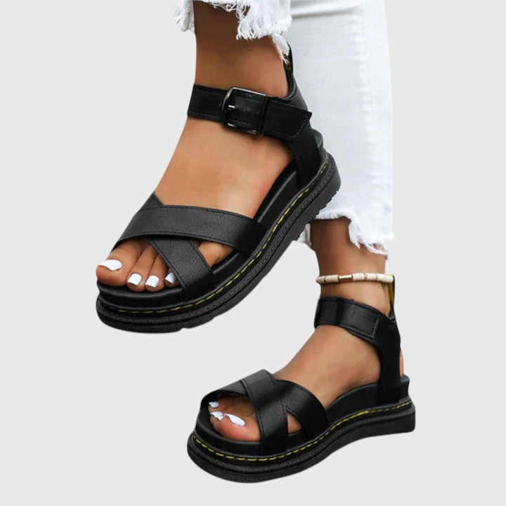 Comfortable Orthopedic Sandals for Women with Crossover Strap Buckle Ankle Chunky Platform Open Toe Style