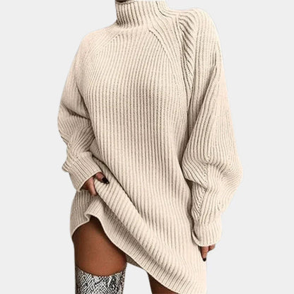 Cozy Sweater Dress for Women with Turtleneck Long Sleeve Chunky Knit Ribbed Mini Style