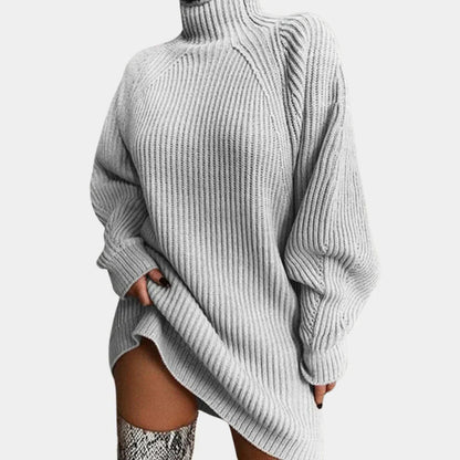 Cozy Sweater Dress for Women with Turtleneck Long Sleeve Chunky Knit Ribbed Mini Style