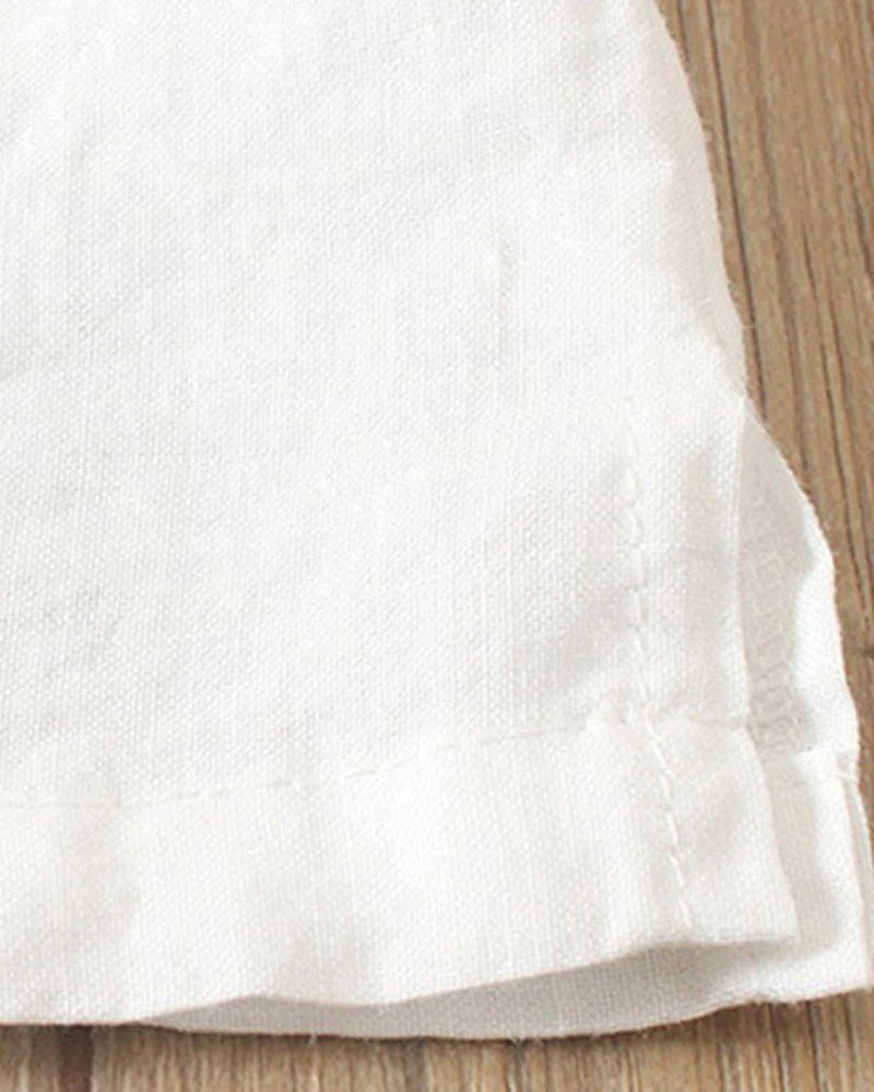 Effortless Linen Tunic Top for Women with Round Neck Button Front Short Sleeve Relaxed Style