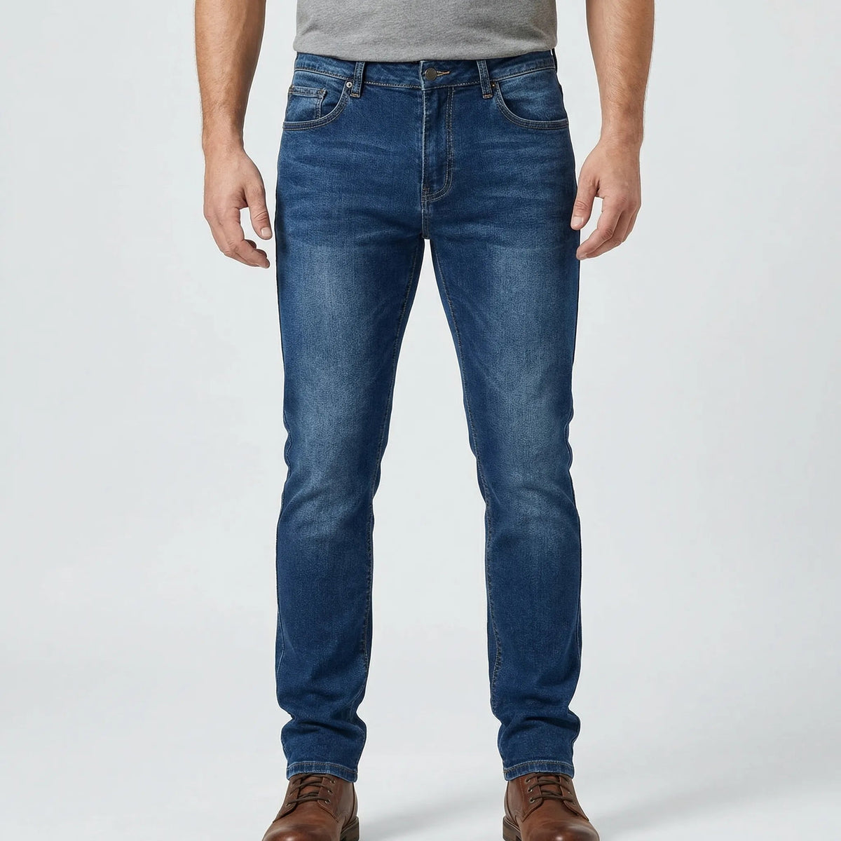 Comfortable Jeans for Men with Slim Fit Tapered Stretch Denim Five Pocket Style