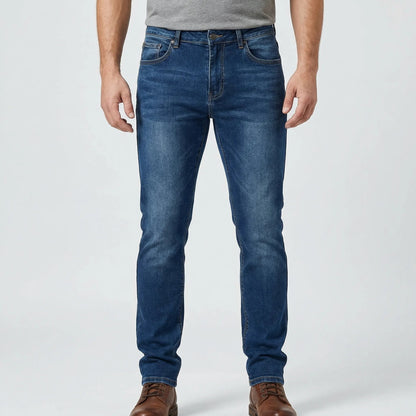 Comfortable Jeans for Men with Slim Fit Tapered Stretch Denim Five Pocket Style