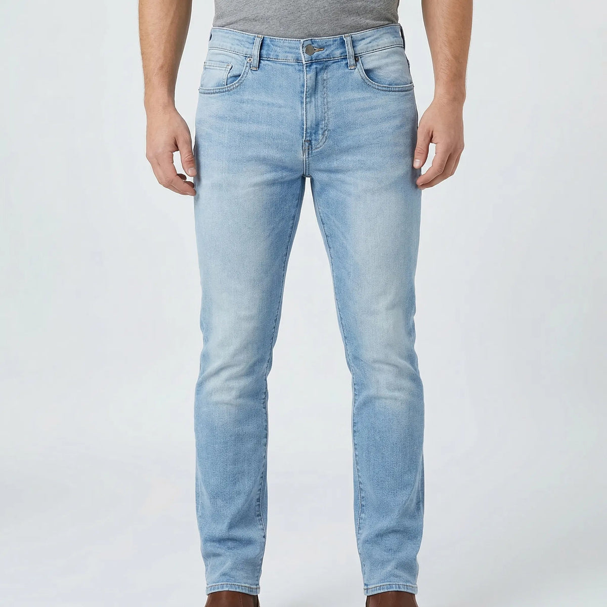 Comfortable Jeans for Men with Slim Fit Tapered Stretch Denim Five Pocket Style