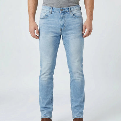 Comfortable Jeans for Men with Slim Fit Tapered Stretch Denim Five Pocket Style