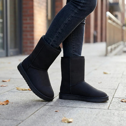 Women's Classic Winter Boots Pull-On Mid-Calf Warm Lined Suede Cozy Flat
