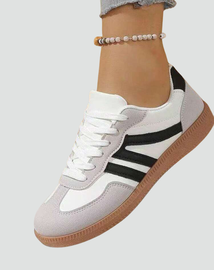 Comfortable Sneakers for Women with Lace Up Low Top Retro Colorblock Gum Sole Style