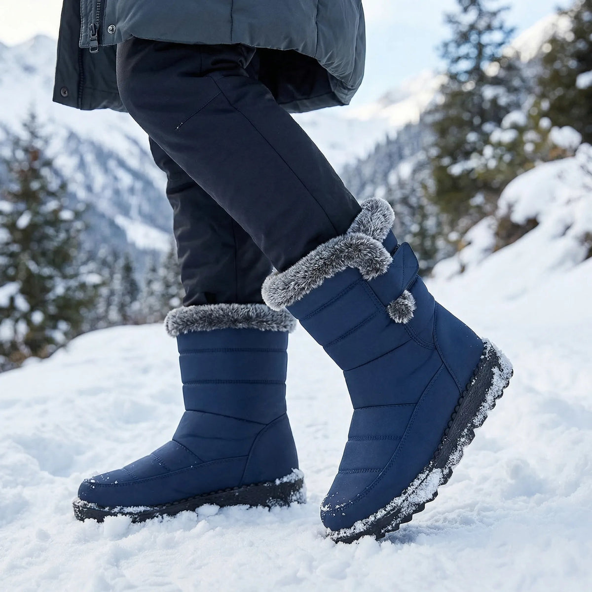 Women's Quilted Mid-Calf Winter Snow Boots Fur-Cuffed Warm Lined Platform Toggle