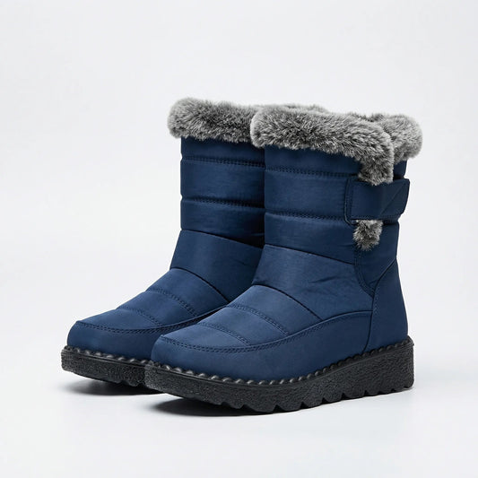 Women's Quilted Mid-Calf Winter Snow Boots Fur-Cuffed Warm Lined Platform Toggle