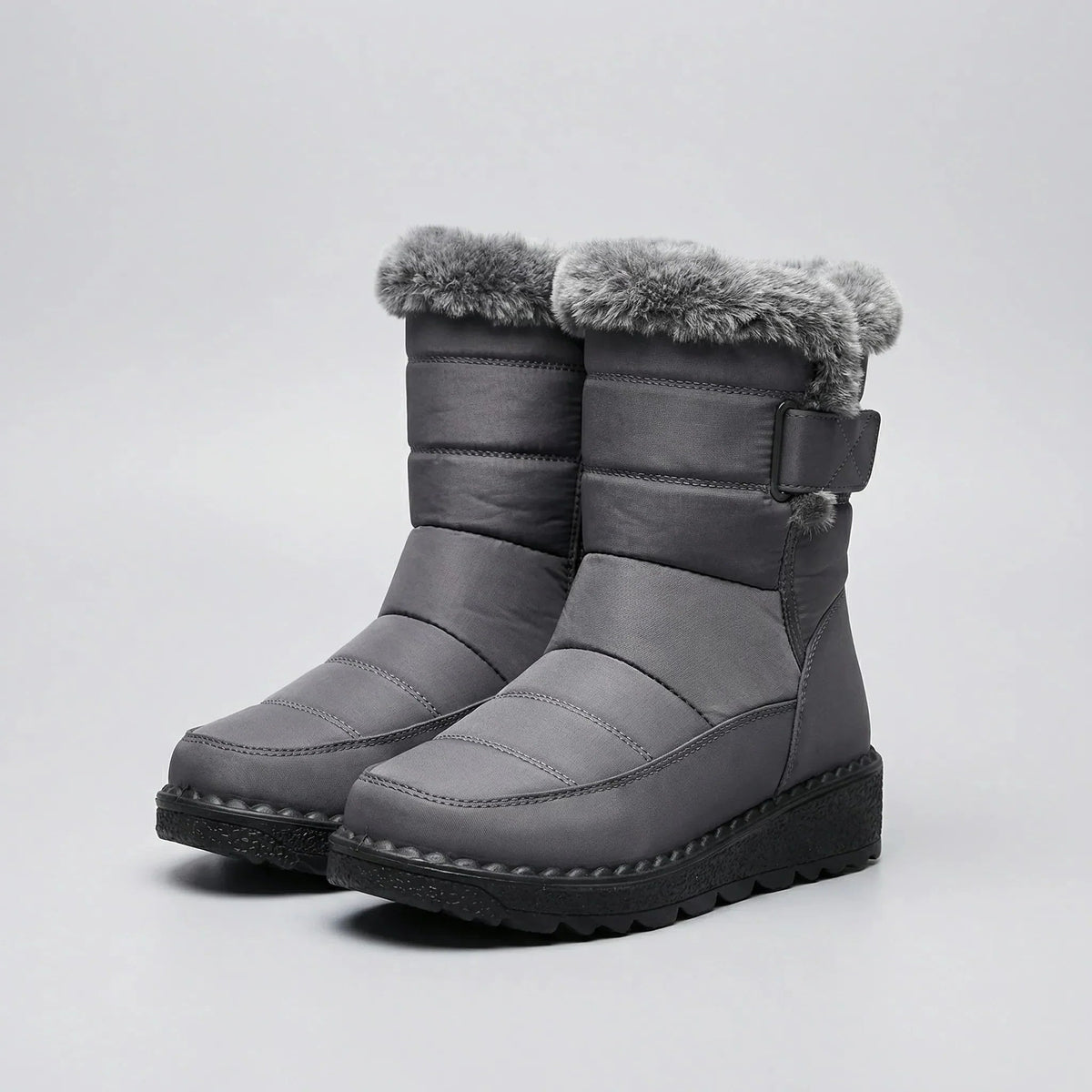 Women's Quilted Mid-Calf Winter Snow Boots Fur-Cuffed Warm Lined Platform Toggle