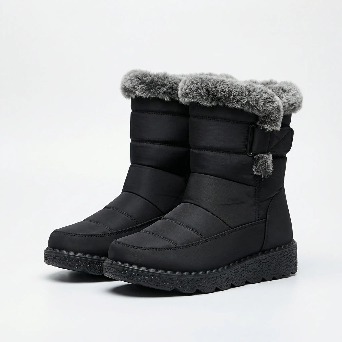 Women's Quilted Mid-Calf Winter Snow Boots Fur-Cuffed Warm Lined Platform Toggle