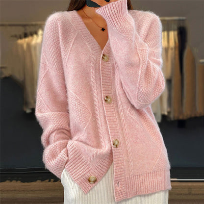 Comfortable Cable Knit Cardigan for Women with V Neck Long Sleeve Button Front Oversized Relaxed Style