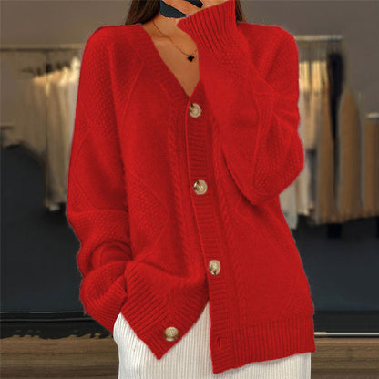 Comfortable Cable Knit Cardigan for Women with V Neck Long Sleeve Button Front Oversized Relaxed Style