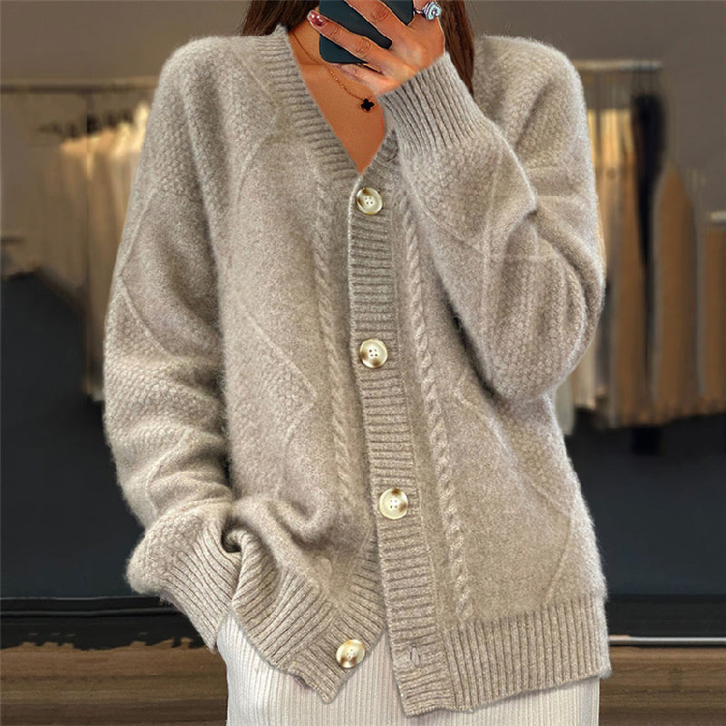 Comfortable Cable Knit Cardigan for Women with V Neck Long Sleeve Button Front Oversized Relaxed Style