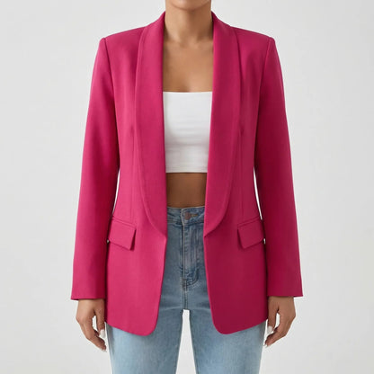 Elegant Blazer for Women with Shawl Collar Long Sleeve One Button Open Front Longline Style