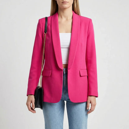 Elegant Blazer for Women with Shawl Collar Long Sleeve One Button Open Front Longline Style