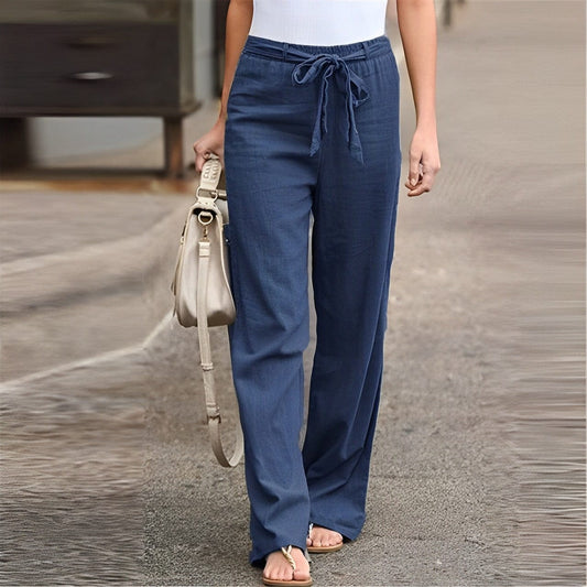 Effortless Linen Wide Leg Pants for Women with High Waist Drawstring Tapered Flowing Casual Style
