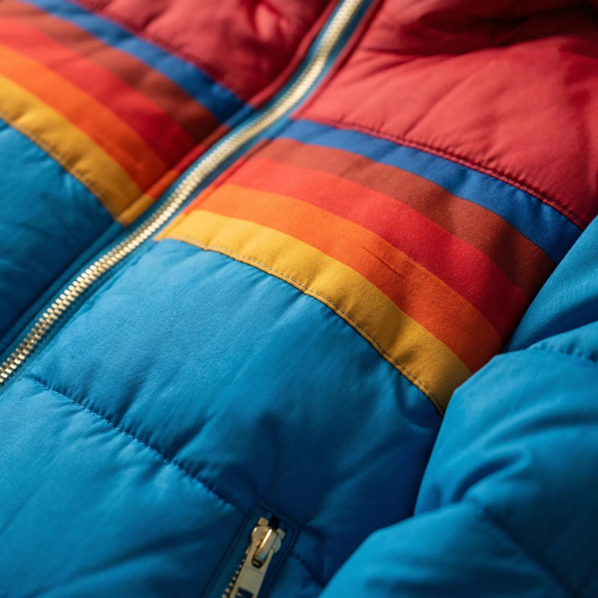 Chic Puffer Jacket for Women with Hooded Collar Long Sleeve Zip Up Colorblock Padded Style
