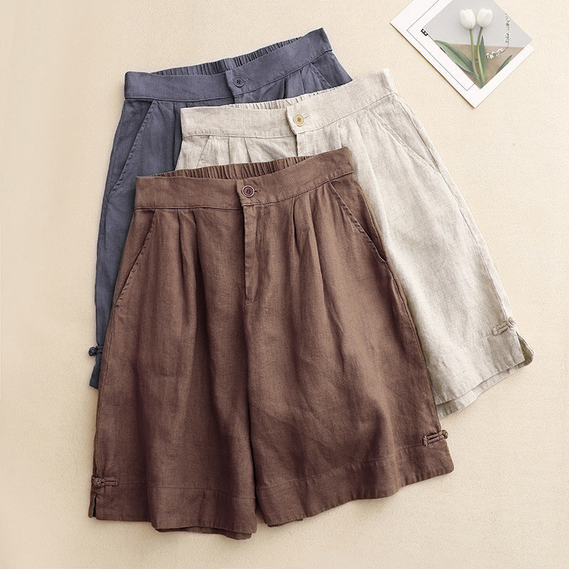 Effortless Linen Wide Leg Bermuda Shorts for Women with High Waist Pleated Button Front Relaxed Casual Style