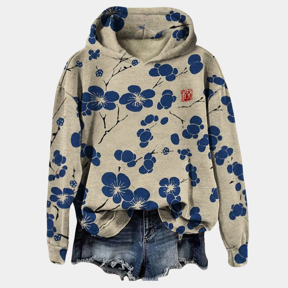 Effortless Floral Print Hoodie for Women with Drawstring Hood Long Sleeve Oversized High Low Hem Relaxed Style