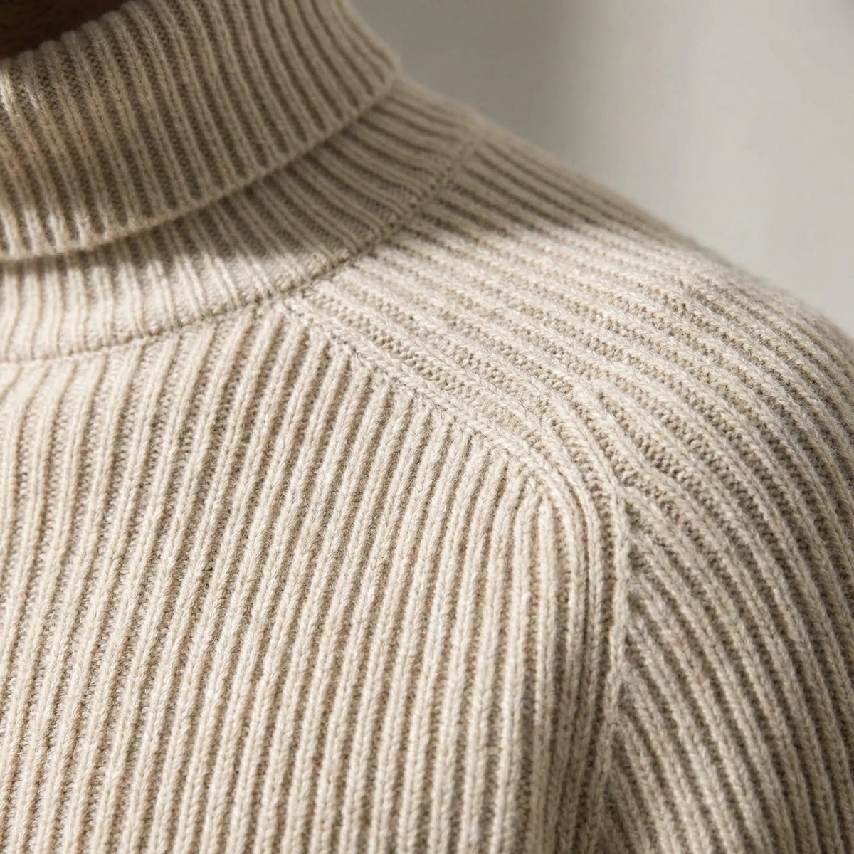 Cozy Ribbed Knit Turtleneck Sweater for Men with Roll Neck Long Sleeve Pullover Winter Style