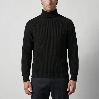 Cozy Ribbed Knit Turtleneck Sweater for Men with Roll Neck Long Sleeve Pullover Winter Style