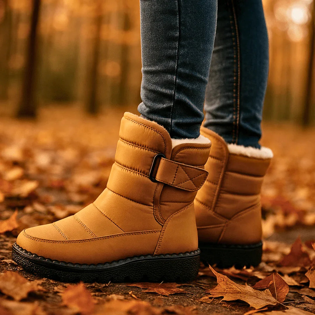 Cozy Faux Fur Lined Winter Boots for Women with Buckle Strap Quilted Lug Sole Style