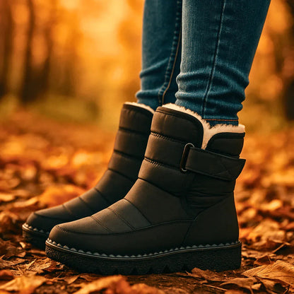 Cozy Faux Fur Lined Winter Boots for Women with Buckle Strap Quilted Lug Sole Style