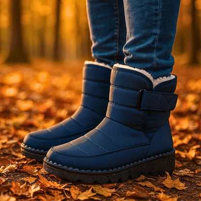Cozy Faux Fur Lined Winter Boots for Women with Buckle Strap Quilted Lug Sole Style