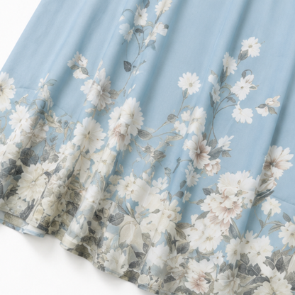Elegant Blue Floral Maxi Dress for Women with Halter Neck Sleeveless Pleated Flowing Fall Wedding Guest Style