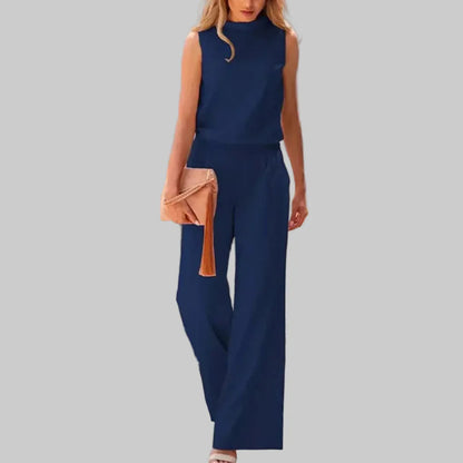 Elegant Jumpsuit for Women with Mock Neck Sleeveless Wide Leg High Waist Summer Style