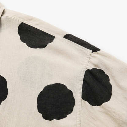 Comfortable Black Polka Dot Linen Blouse for Women with Collar Long Sleeve Oversized Fall Style