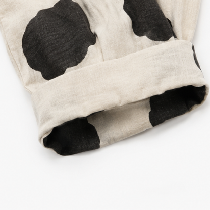 Comfortable Black Polka Dot Linen Blouse for Women with Collar Long Sleeve Oversized Fall Style
