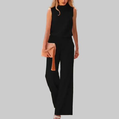 Elegant Jumpsuit for Women with Mock Neck Sleeveless Wide Leg High Waist Summer Style