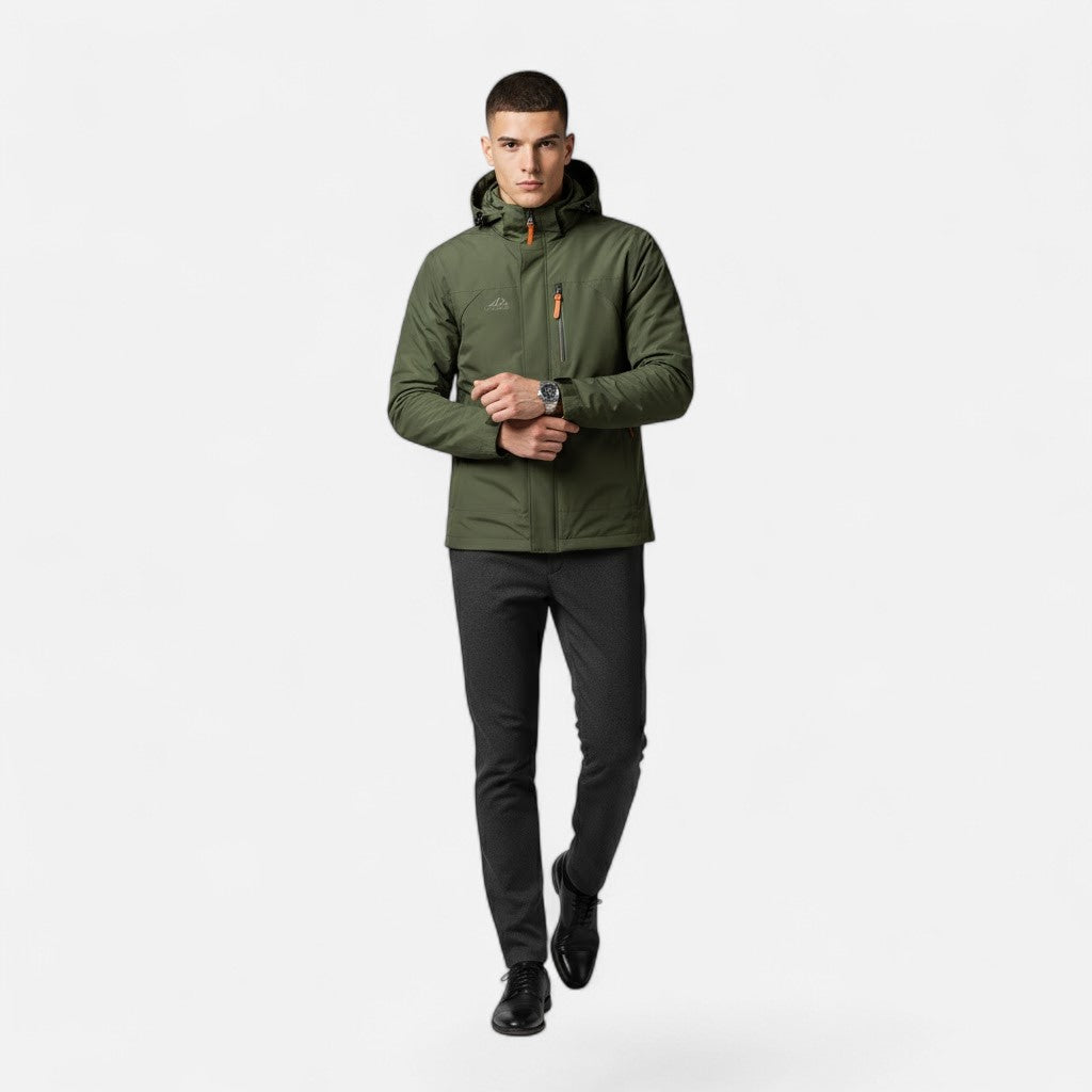 Effortless Rain Jacket for Men with Hooded Collar Long Sleeve Zip Up Windbreaker Outdoor Style