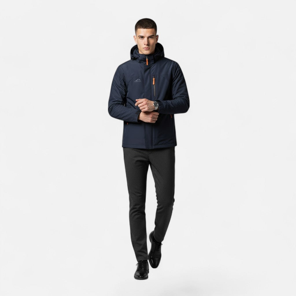 Effortless Rain Jacket for Men with Hooded Collar Long Sleeve Zip Up Windbreaker Outdoor Style