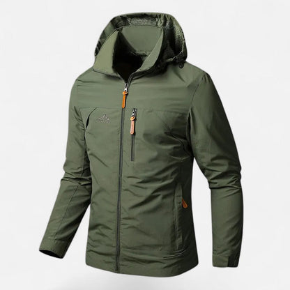 Effortless Rain Jacket for Men with Hooded Collar Long Sleeve Zip Up Windbreaker Outdoor Style