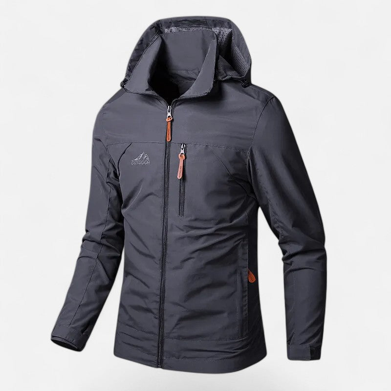 Effortless Rain Jacket for Men with Hooded Collar Long Sleeve Zip Up Windbreaker Outdoor Style