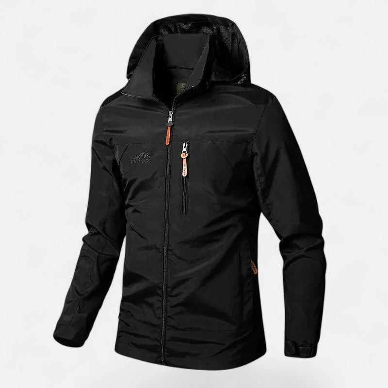 Effortless Rain Jacket for Men with Hooded Collar Long Sleeve Zip Up Windbreaker Outdoor Style