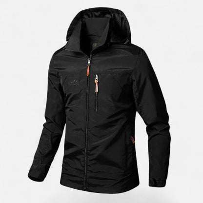 Effortless Rain Jacket for Men with Hooded Collar Long Sleeve Zip Up Windbreaker Outdoor Style