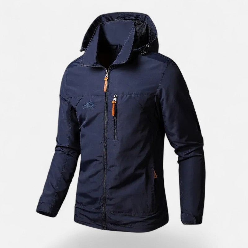 Effortless Rain Jacket for Men with Hooded Collar Long Sleeve Zip Up Windbreaker Outdoor Style