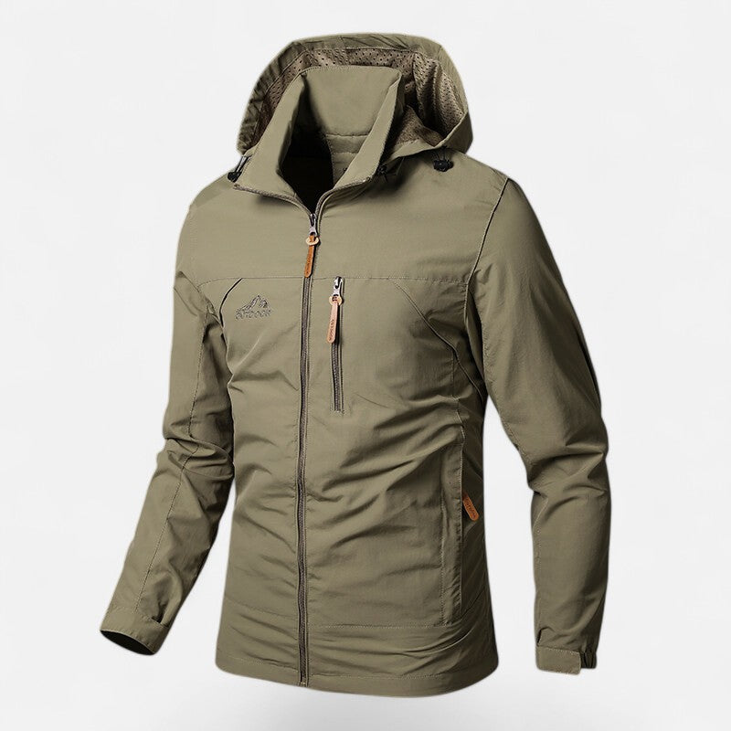 Effortless Rain Jacket for Men with Hooded Collar Long Sleeve Zip Up Windbreaker Outdoor Style