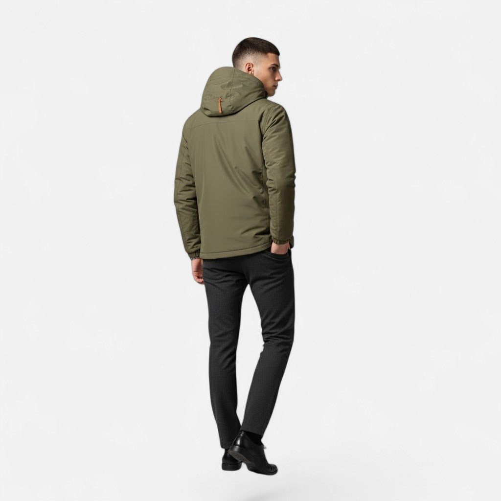 Effortless Rain Jacket for Men with Hooded Collar Long Sleeve Zip Up Windbreaker Outdoor Style
