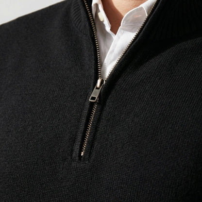 Cozy Knit Half-Zip Sweater for Men with Stand Collar Long Sleeve Pullover Ribbed Winter Style