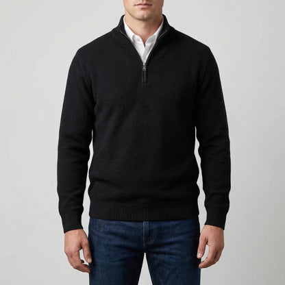 Cozy Knit Half-Zip Sweater for Men with Stand Collar Long Sleeve Pullover Ribbed Winter Style