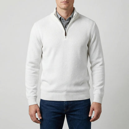 Cozy Knit Half-Zip Sweater for Men with Stand Collar Long Sleeve Pullover Ribbed Winter Style