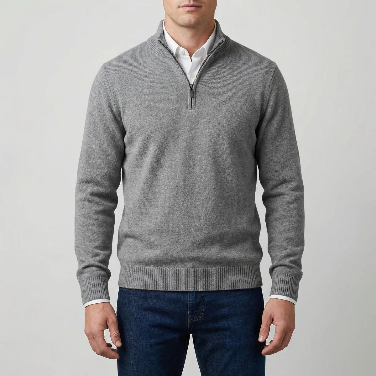 Cozy Knit Half-Zip Sweater for Men with Stand Collar Long Sleeve Pullover Ribbed Winter Style